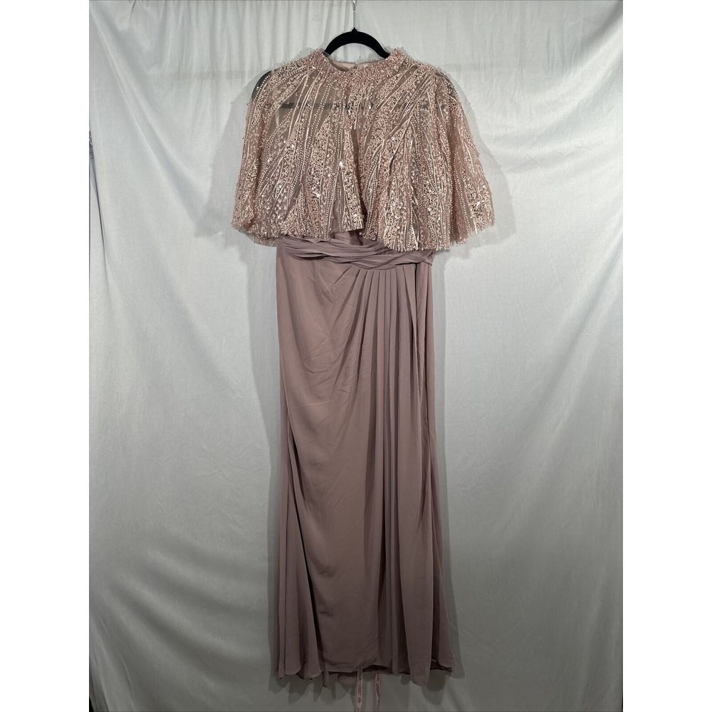NEW $598 Mac Duggal [ 12 ] Sleeveless Gown with Embellished Cape 20467 Rose J141 - Picture 10 of 16